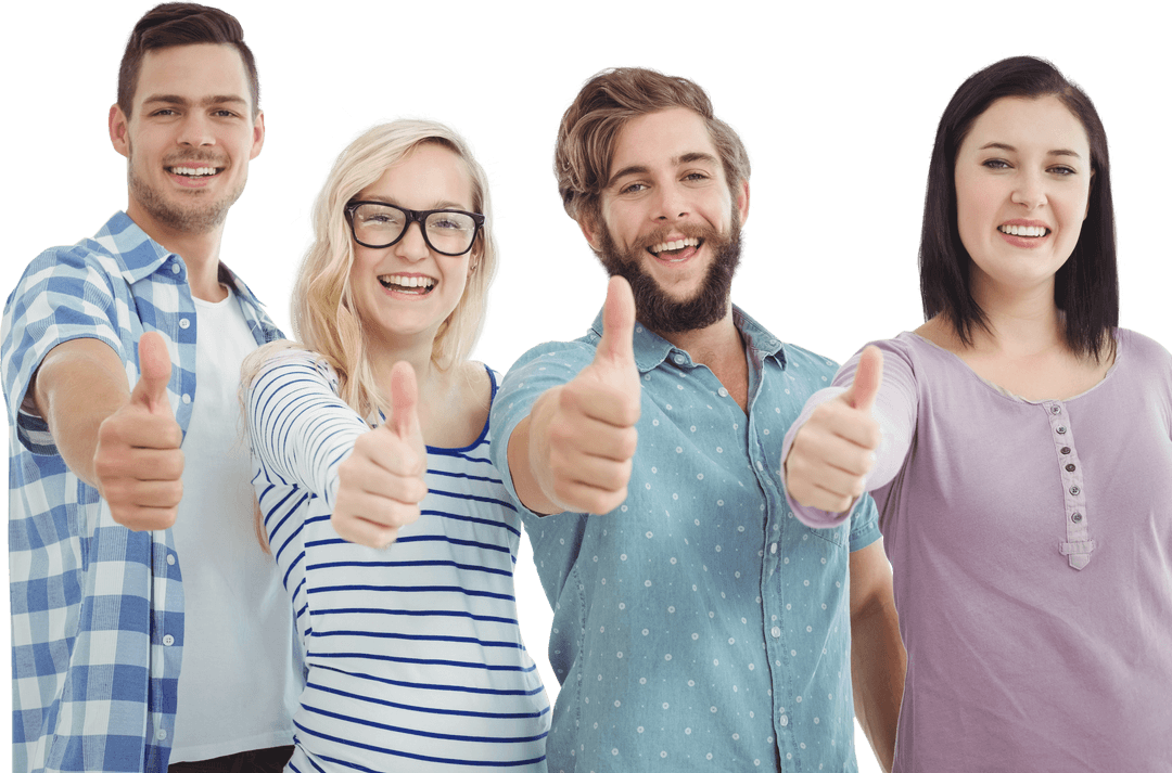Transparent Group Unity: Colleagues With Thumbs Up Smiling