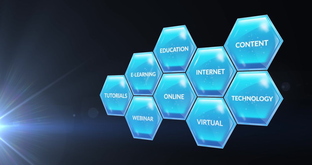 Digital Learning Concept with Interactive Blue Hexagons