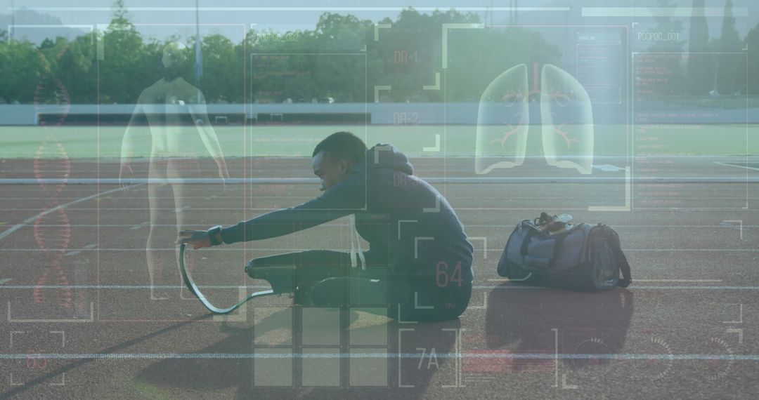 Disabled Athlete on Track with Digital Interface Overlay