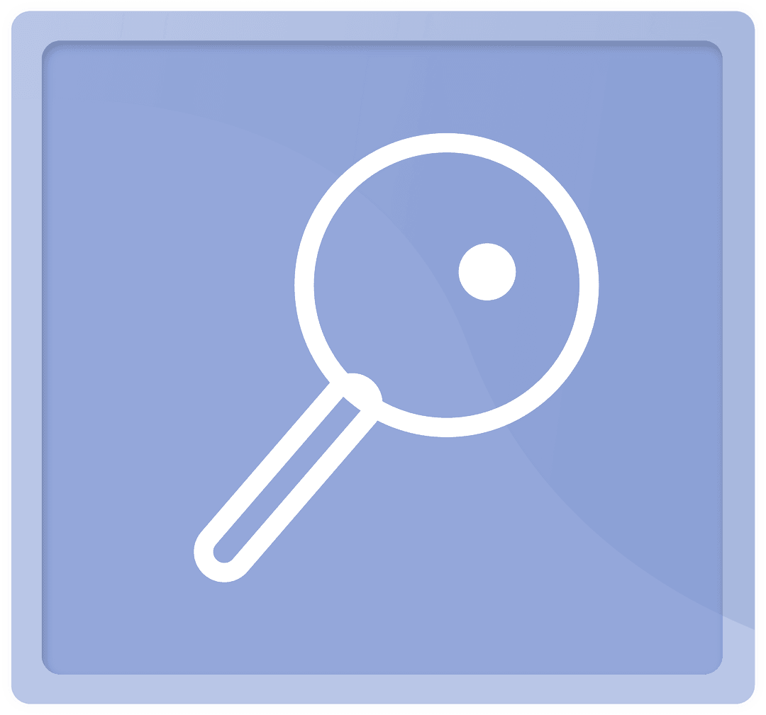 White Magnifying Glass Icon on Blue Transparent Background