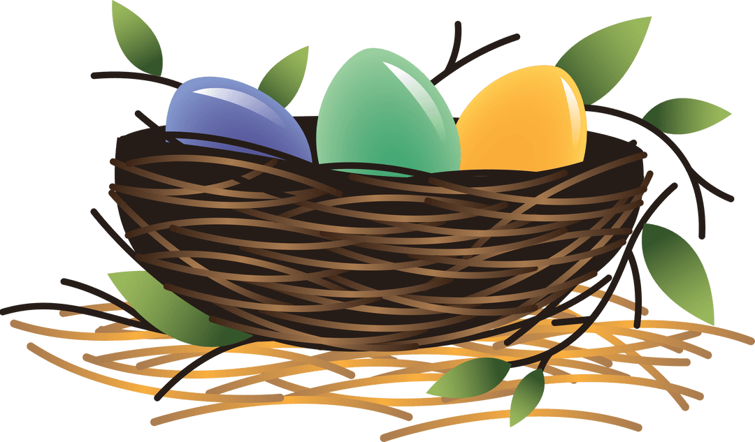 Colorful Eggs in a Nest on Transparent Background