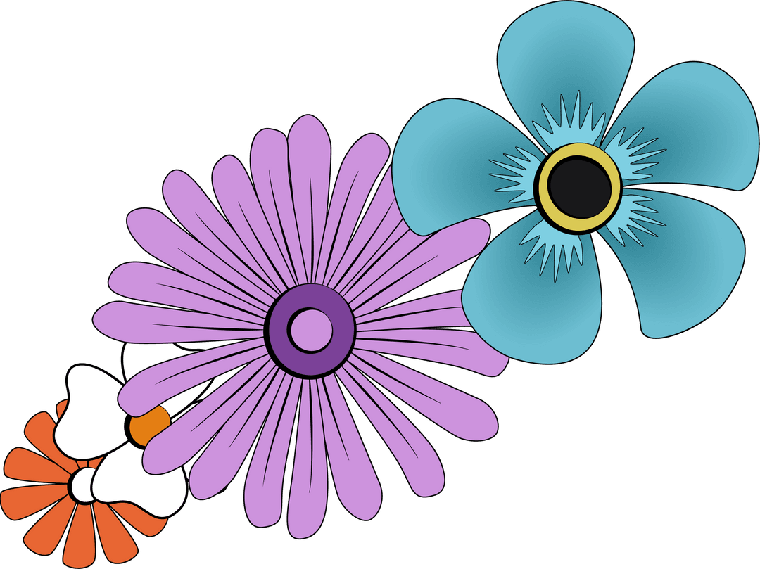 Stylized Purple and Teal Flowers on Transparent Background