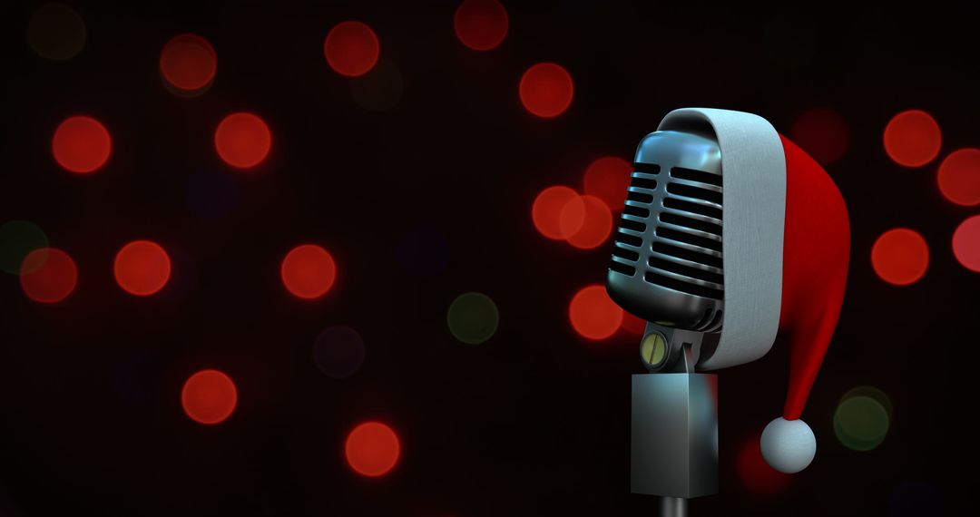 Retro Microphone with Santa Hat and Festive Red Lights