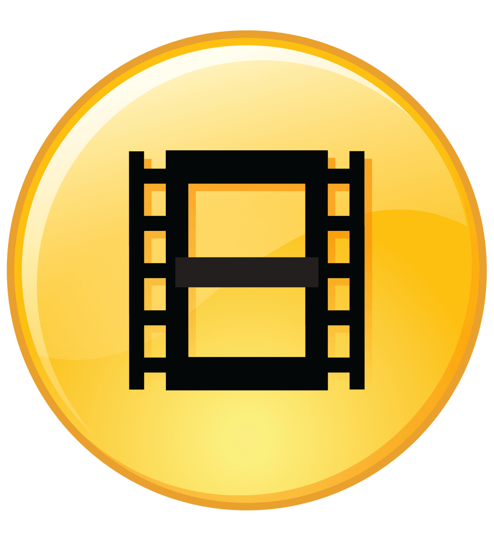 Transparent Film Reel Icon Inside Yellow Circle for Multimedia Use