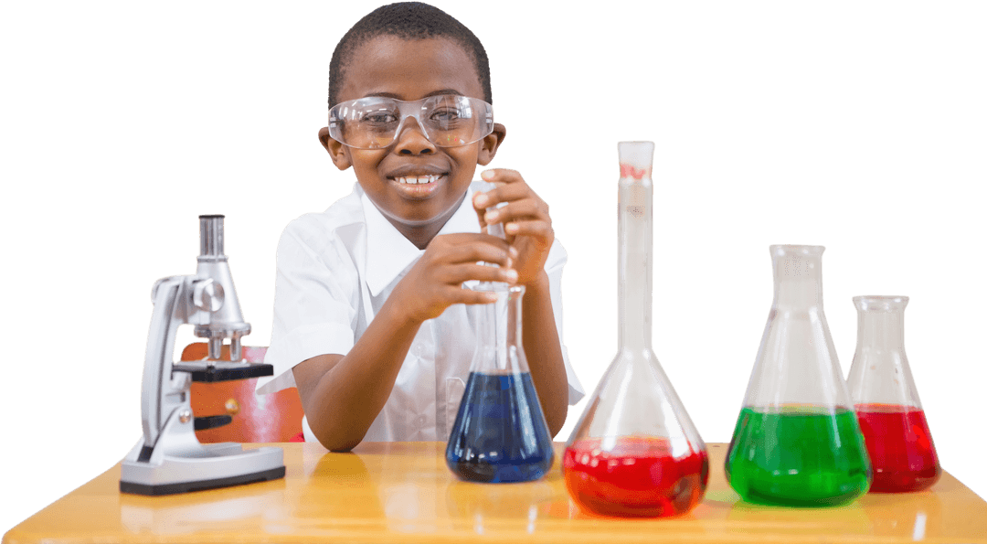 Joyful School Boy Engaging With Chemistry in Transparent Backdrop