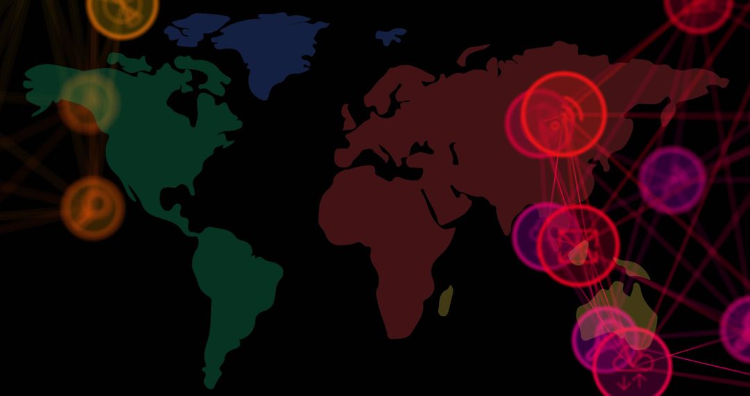 Digital World Map with Glowing Nodes and Global Connections - Free Images, Stock Photos and Pictures on Pikwizard.com