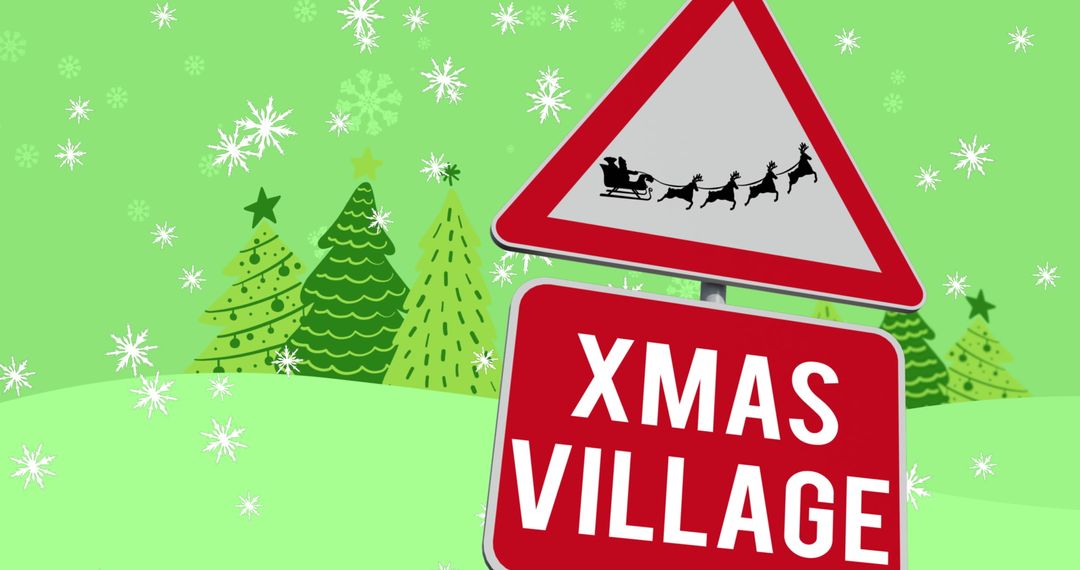 Christmas Village Concept with Santa's Sleigh and Reindeers