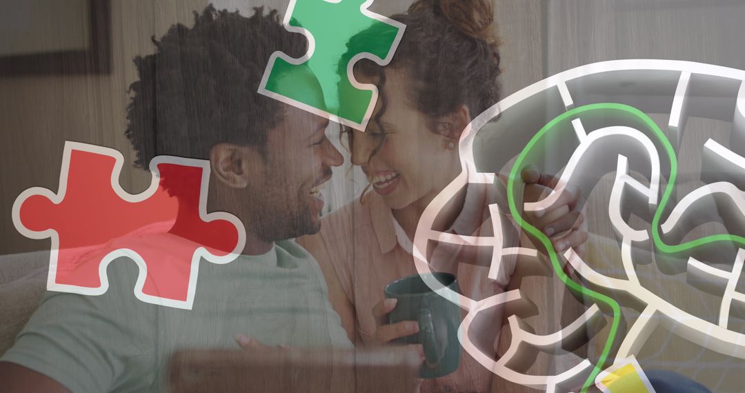 Couple Engaging with Puzzle Elements for Autism Awareness