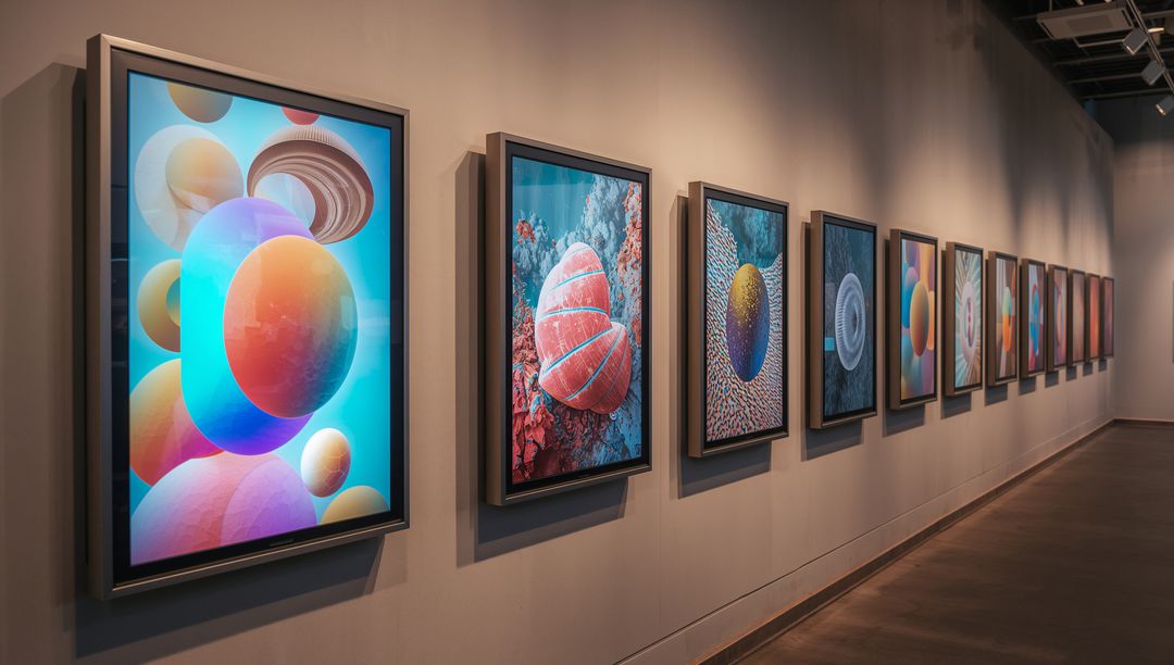 Contemporary Gallery with Backlit Modern Digital Art Exhibit