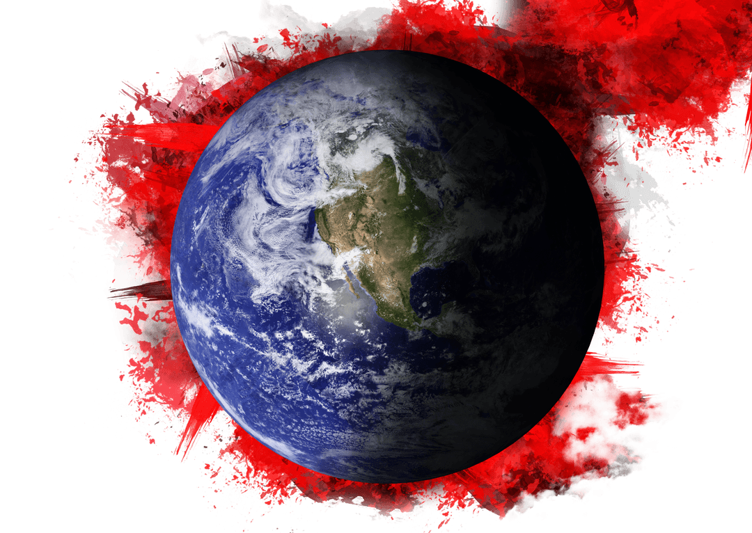 Global Earth with Vibrant Red Accents on Transparent Background