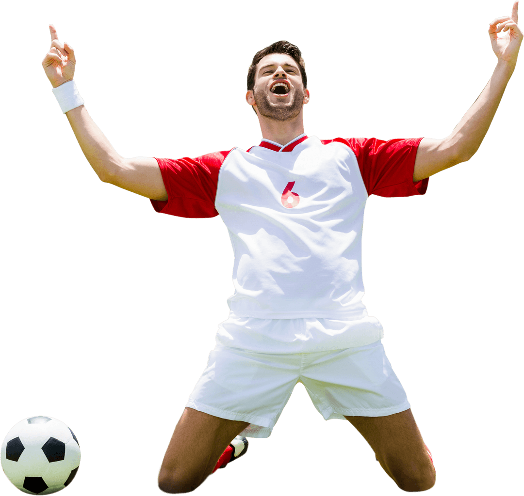 Elated Soccer Player Celebrating Victory on Transparent Background