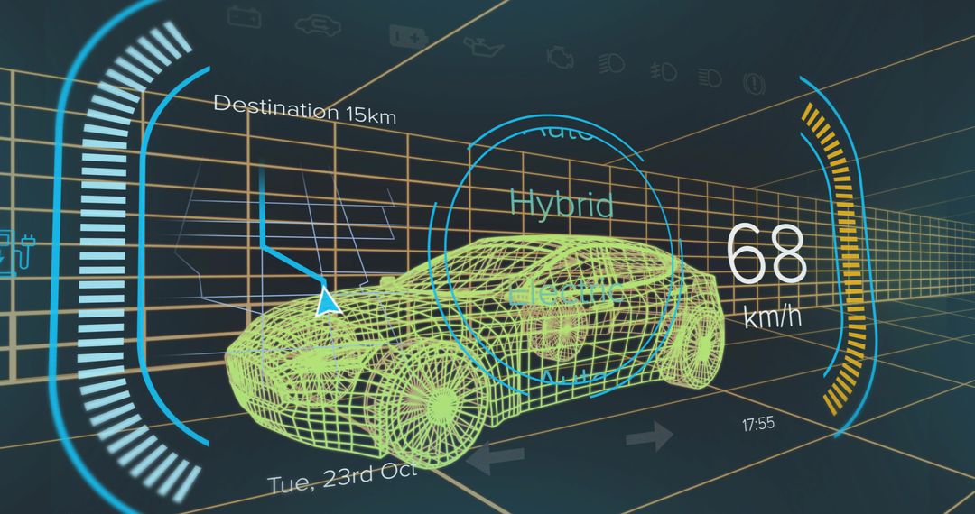 Futuristic Car Dashboard With Graphical Interface for Navigation and Speed