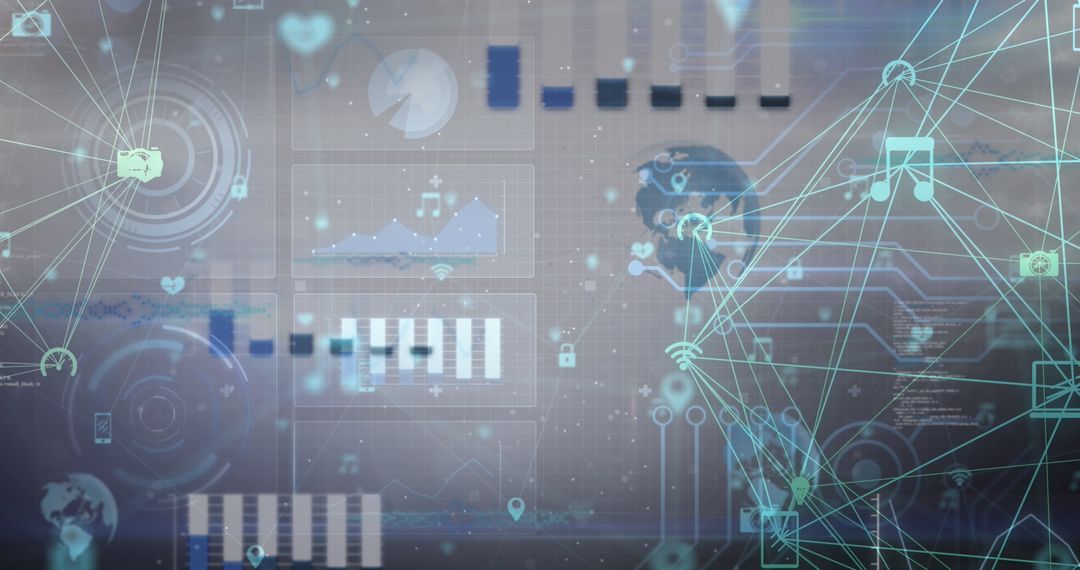 Futuristic Neural Network with Interconnected Tech Icons