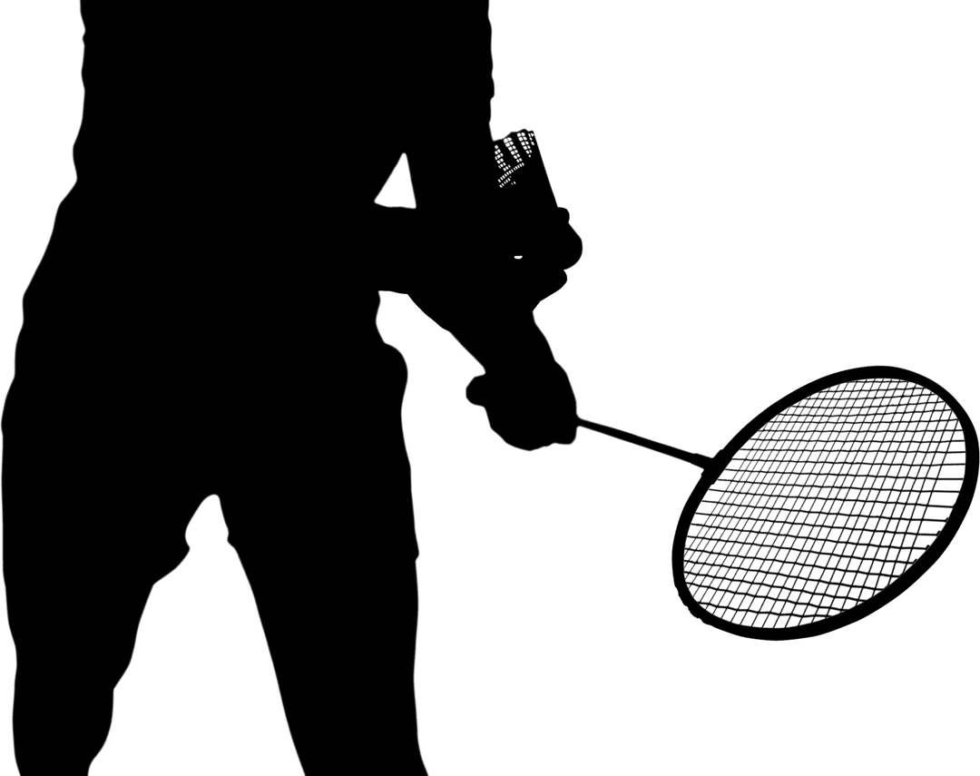 Transparent Silhouette of Male Badminton Player on Black