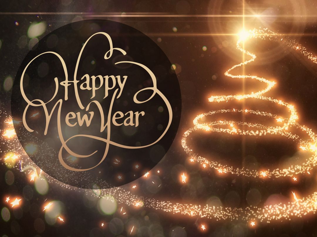 Elegant New Year Calligraphy with Sparkling Lights for Festive Season