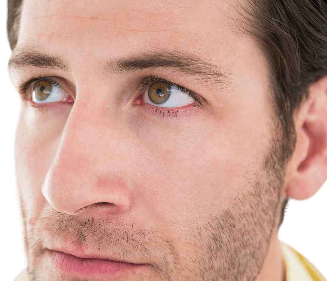 Transparent Close-Up of Unsmiling Man Gazing Away