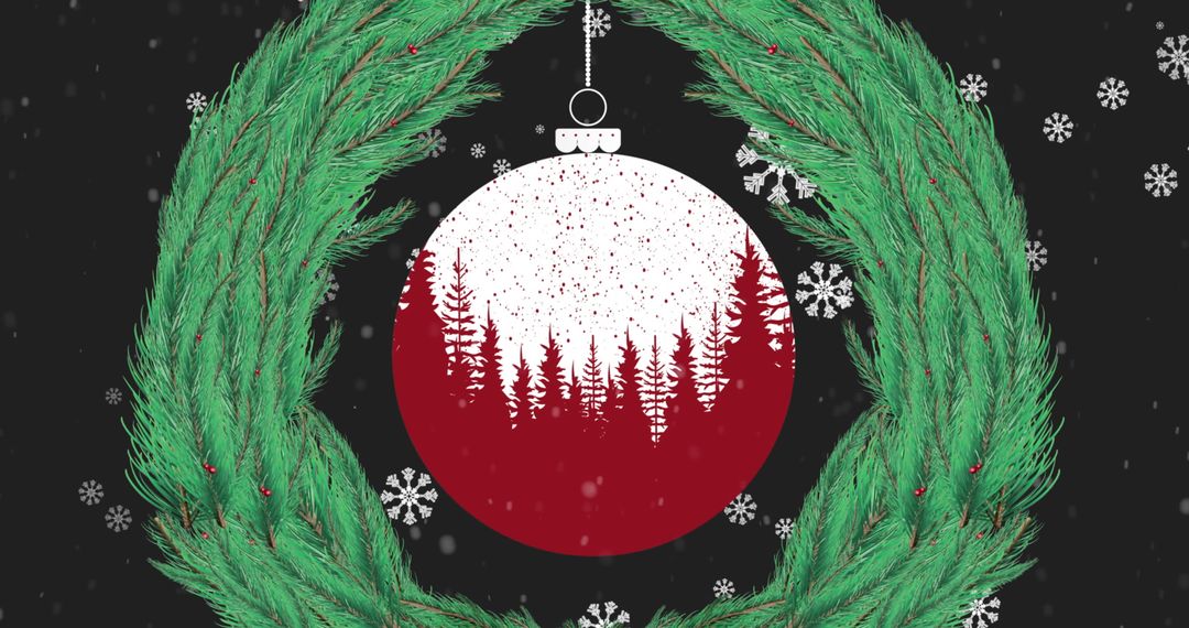 Festive Christmas Wreath with Ornament and Snowflakes