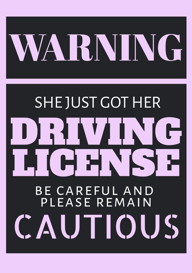 Warning New Driver Poster in Lilac and White - Download Free Stock Templates Pikwizard.com