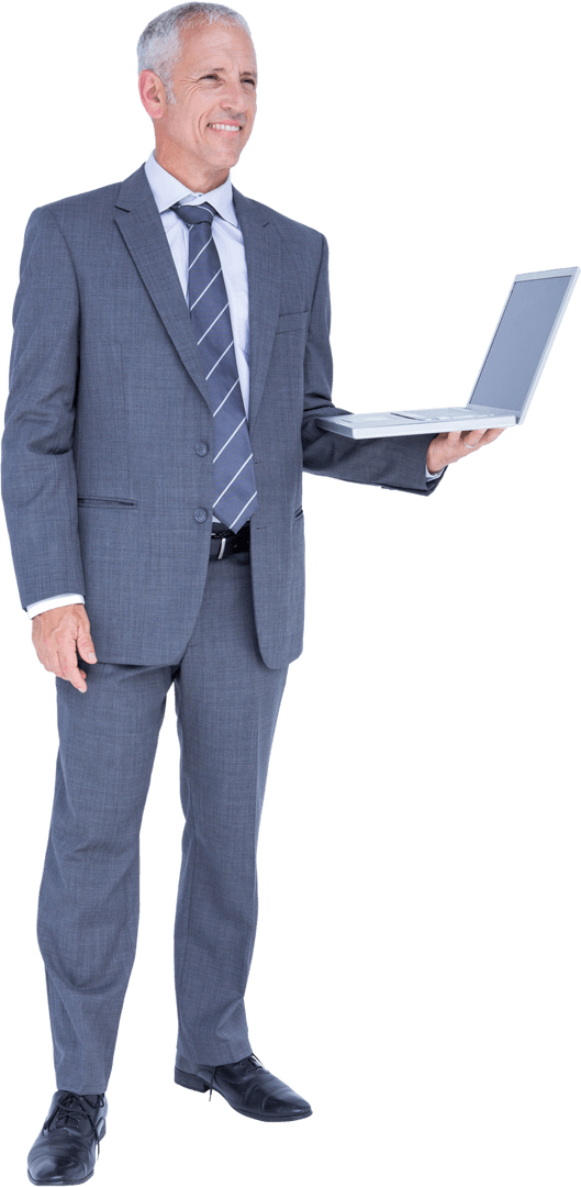 Caucasian Businessman Holding Laptop Transparent Background