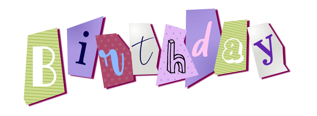 Flat Design Quirky 'Birthday' Letter Collage on Transparent Background