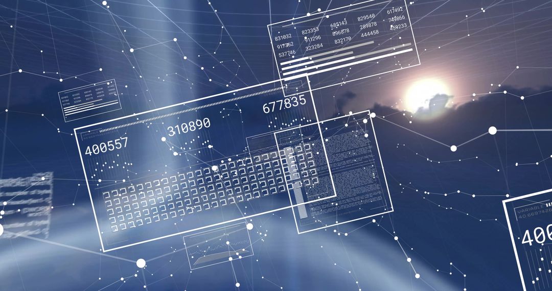 Digital Data Processing with Global Connectivity on Blue Background