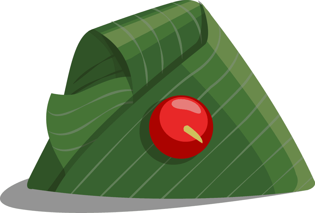 Green Alpine Hat with Red Feather Flat Vector Transparent Background