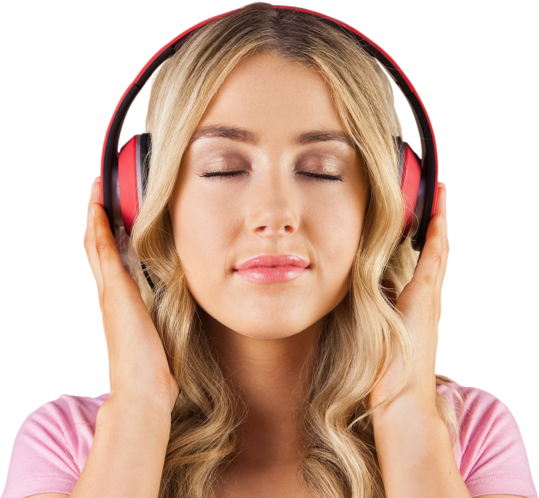 Transparent Image of Woman Listening to Music on Red Headphones - Download Free Stock Images Pikwizard.com