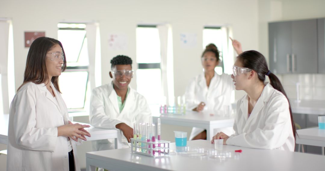 Diverse Students Collaborating in High School Chemistry Lab