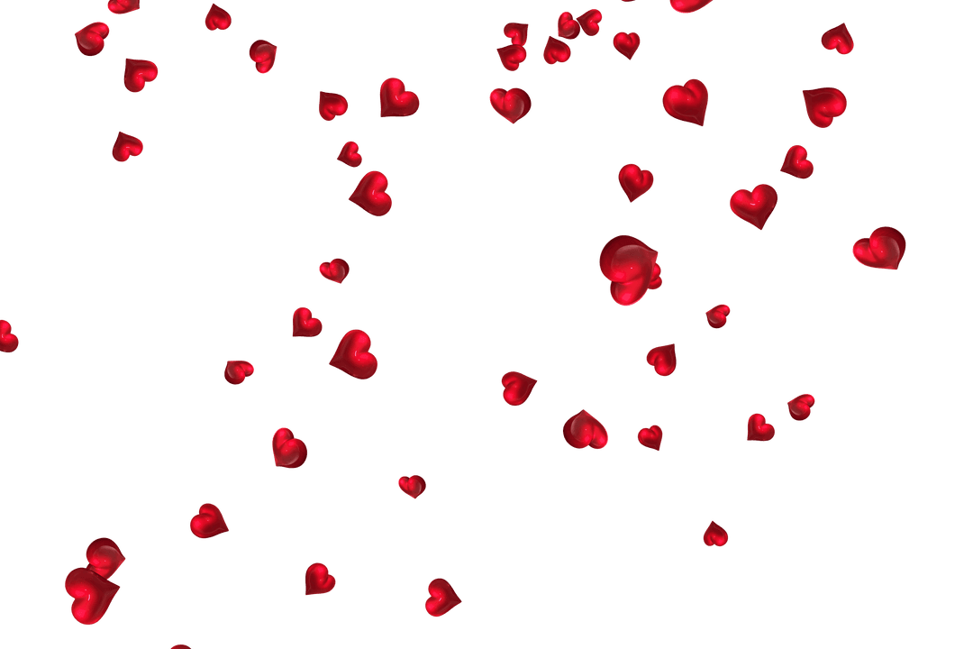 Falling Red Hearts on Transparent Background for Romantic Design