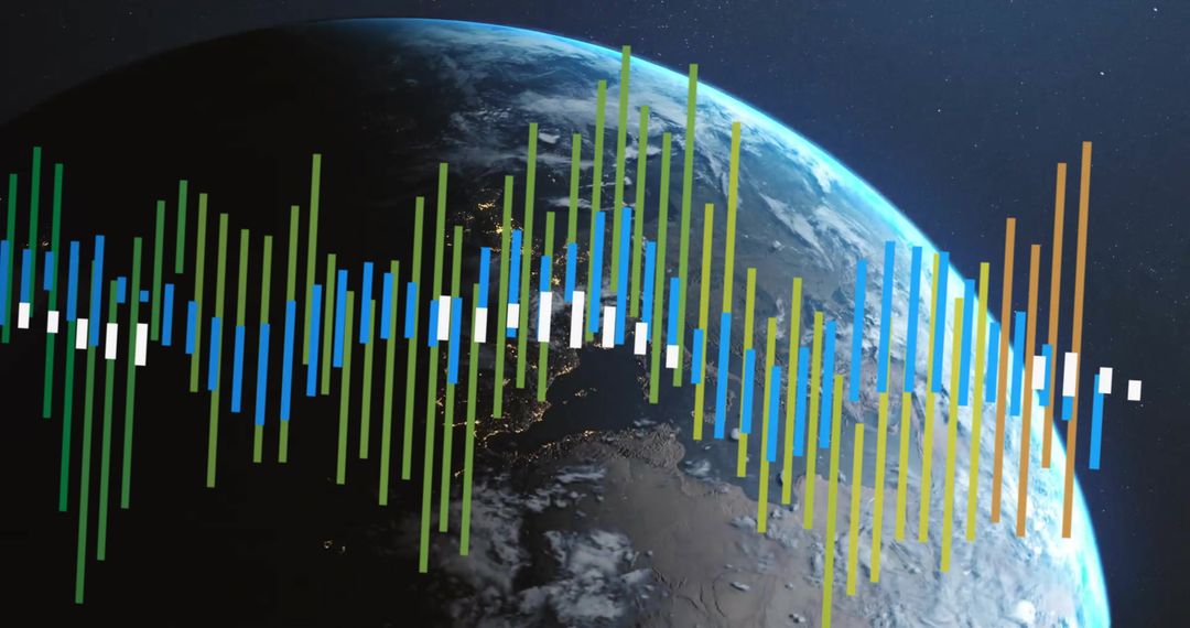 Digital Data Bars Crossing Night Earth from Space