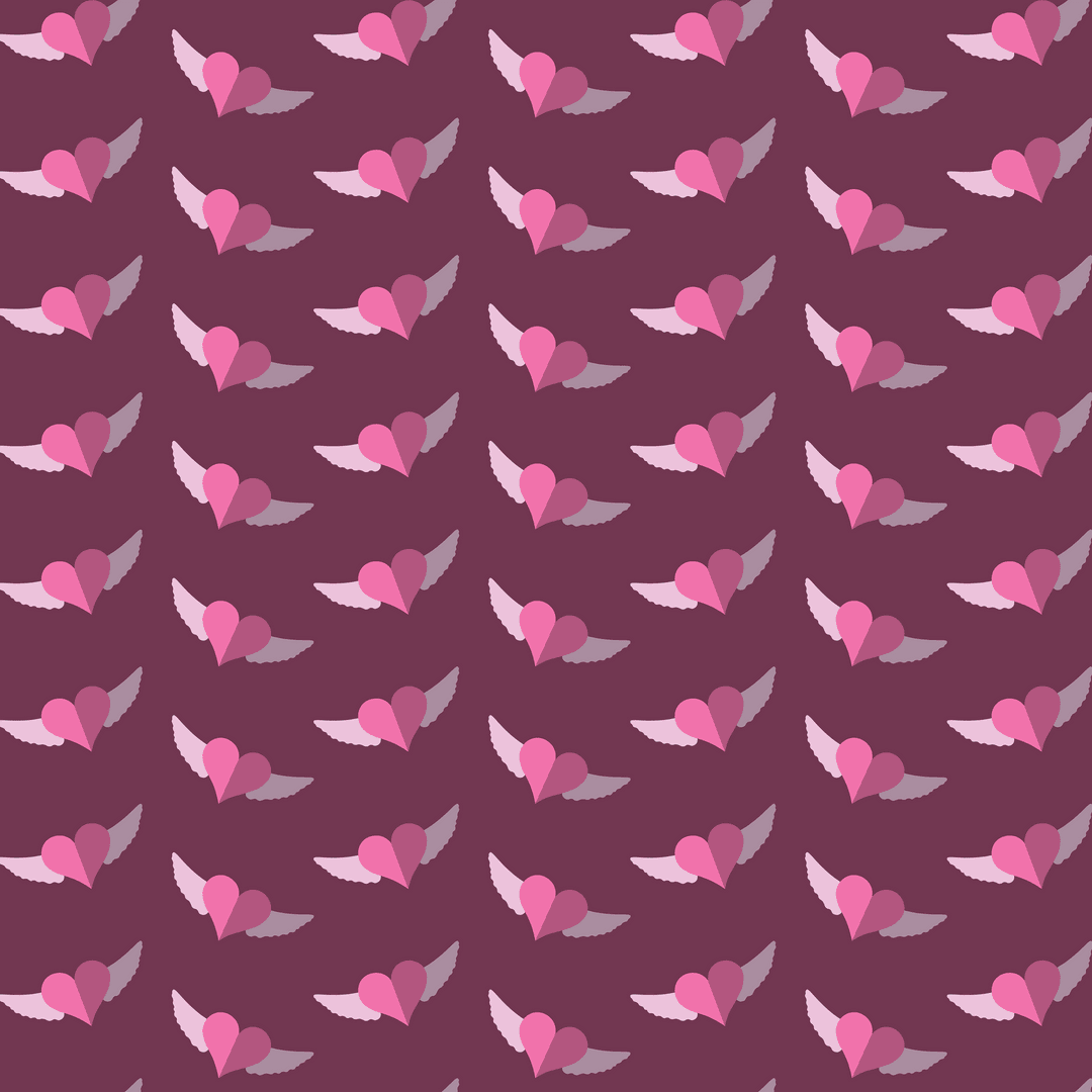 Seamless Transparent Pattern of Pink Hearts with Wings