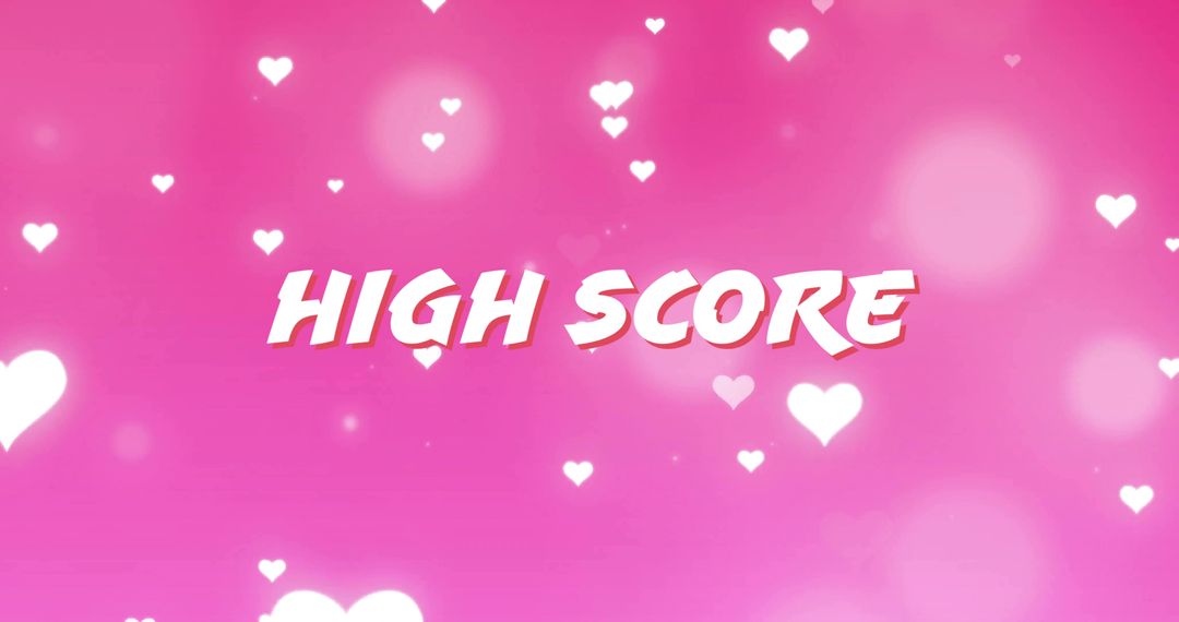 High Score Celebration Overlay with Hearts and Pink Bokeh for Game Victory