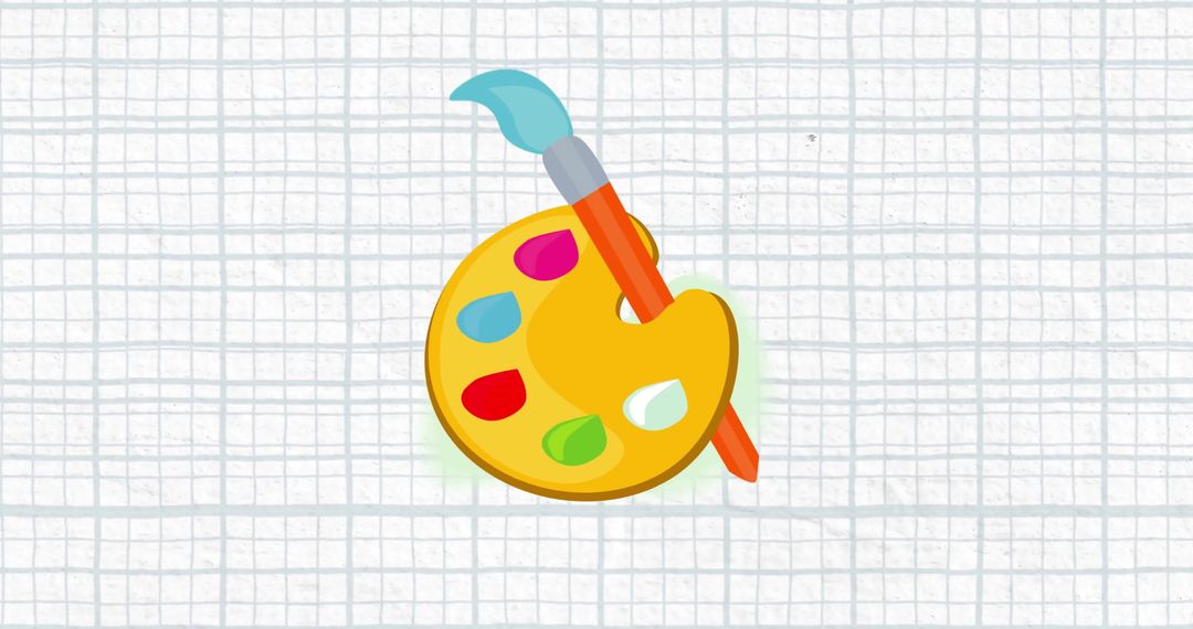 Colorful Artist Palette with Paintbrush on Grid Background