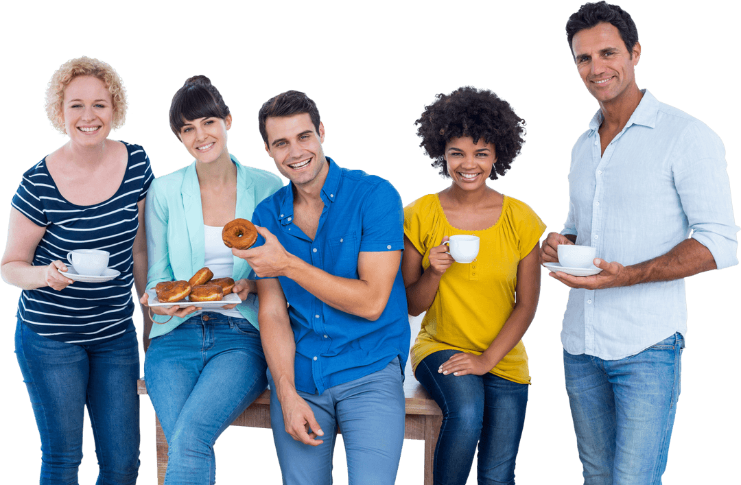 Transparent Image of Diverse Colleagues Enjoying Donuts Break