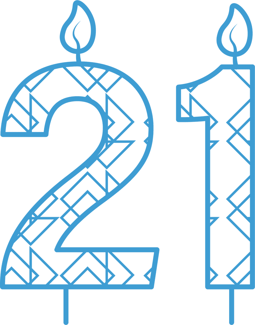 Blue 21st Birthday Candle with Pattern on Transparent Background