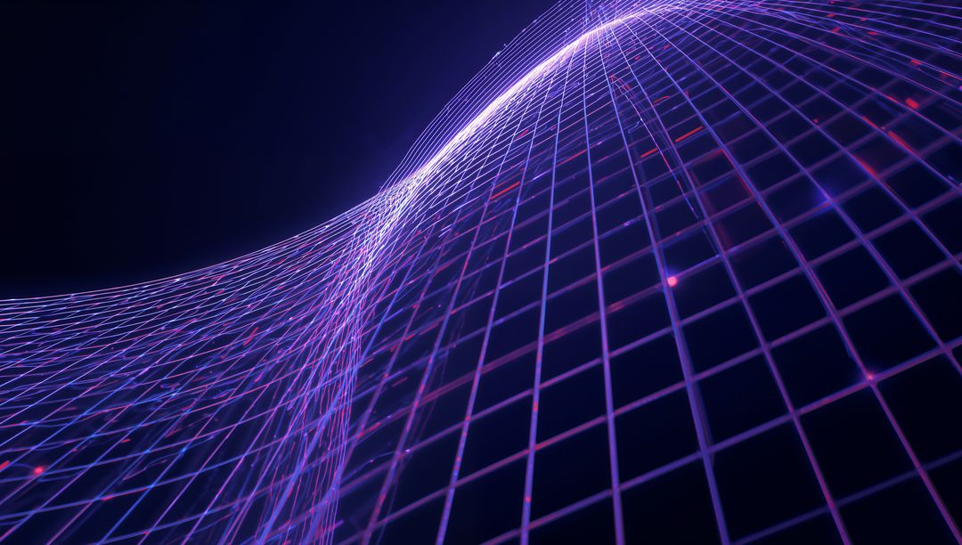 Abstract Neon Purple Wireframe Grid in Futuristic Digital Landscape