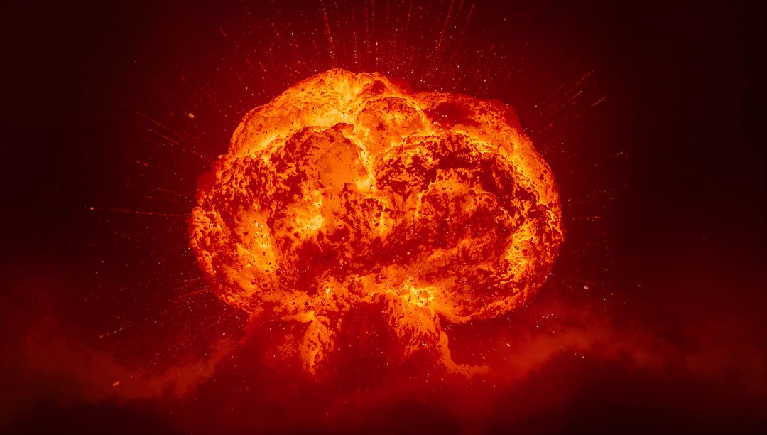 Massive Fiery Explosive Mushroom Cloud in Ominous Red