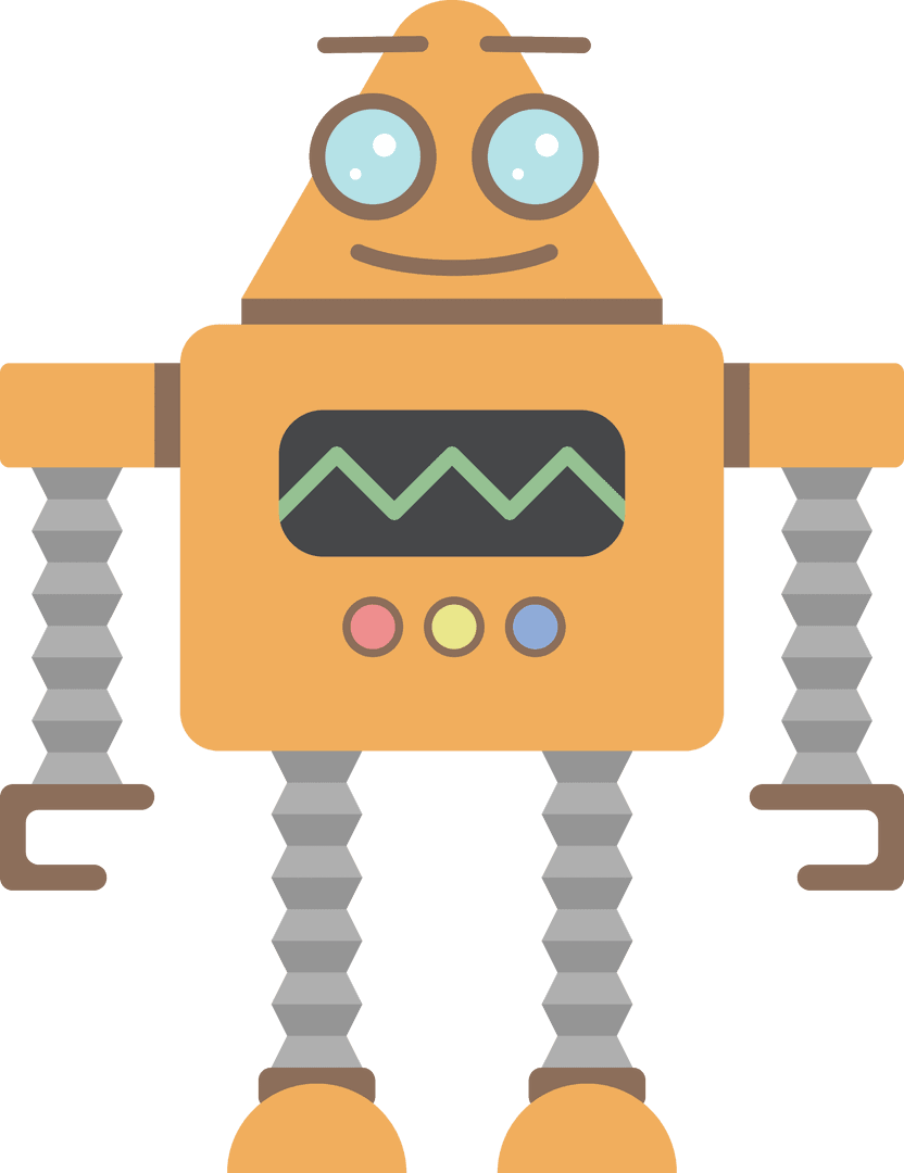 Colorful Cartoon Robot with Buttons on Transparent Background