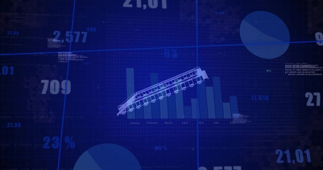 Digital Dashboard with Rail Car and Floating Data Graphics