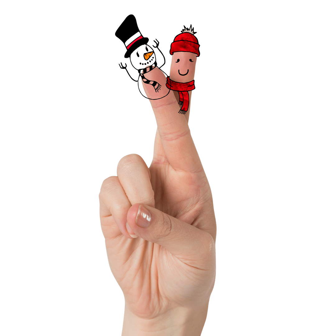 Hand with Winter Art Snowman and Friend Transparent Design
