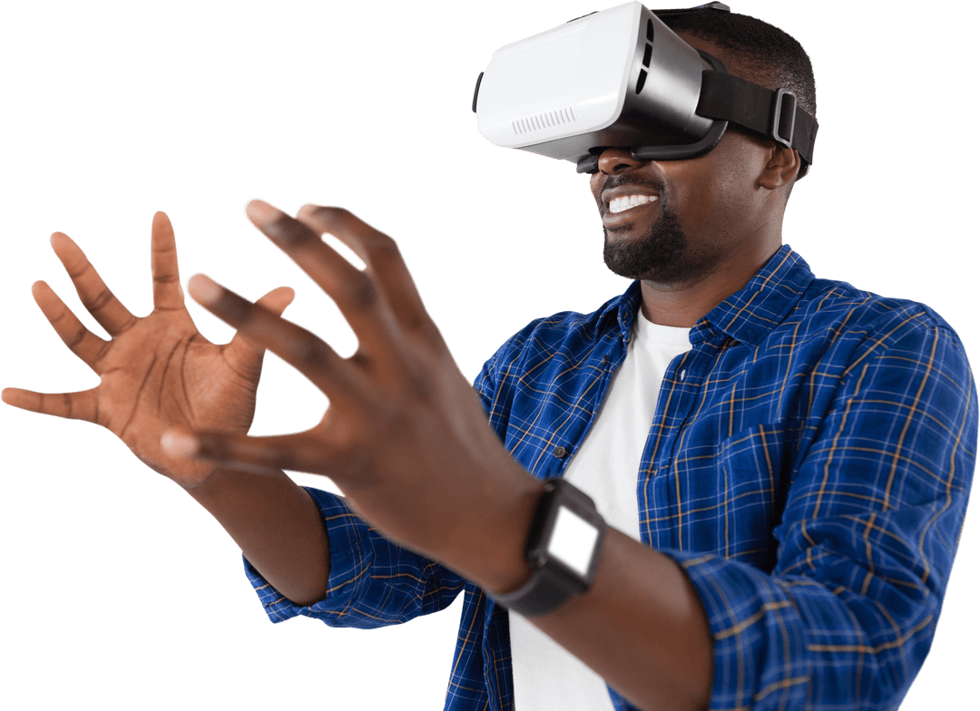 Transparent Interactive VR Experience Hand Gestures Black Man