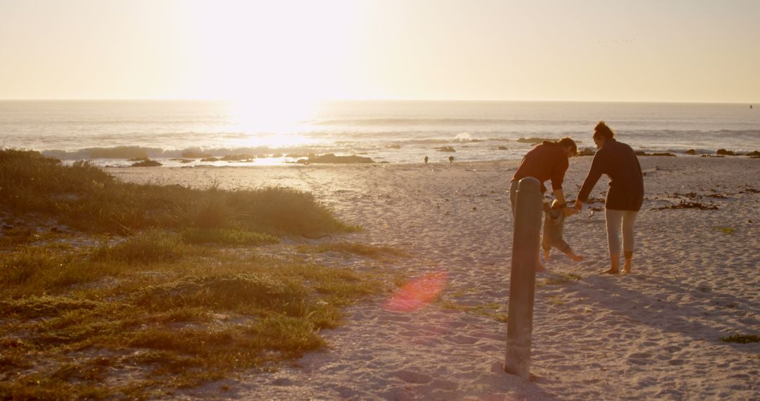 Couple Playing with a Dog on a Sandy Beach during Sunset - Free Images, Stock Photos and Pictures on Pikwizard.com