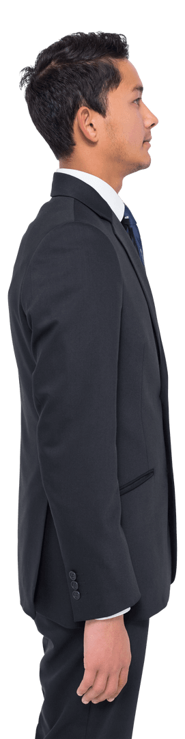 Transparent Side Profile Young Asian Businessman in Suit with Serious Expression