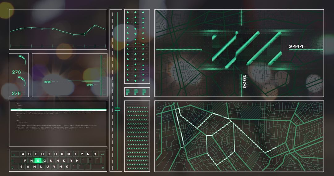 Digital Data Processing Interface Over City Map