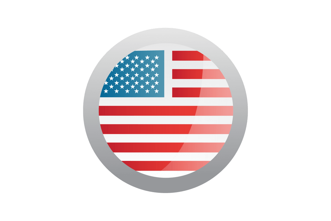 Transparent USA Flag Icon Isolated within Gray Circle