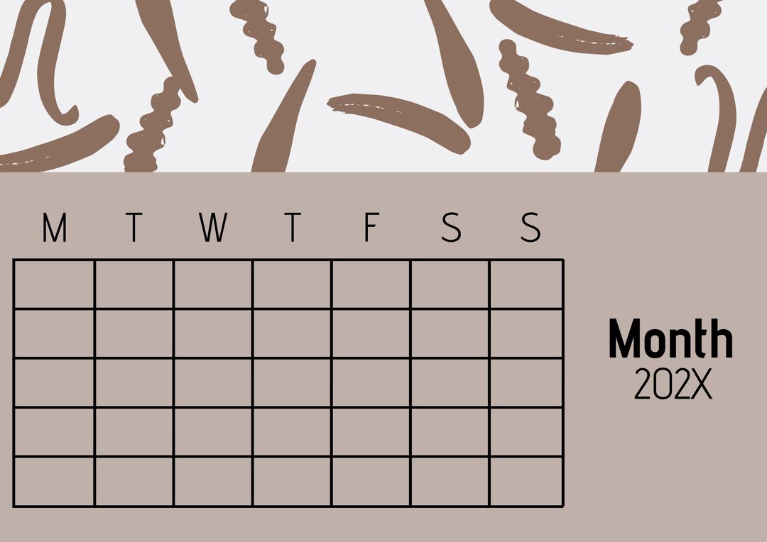 Minimalist Abstract Brush Strokes Calendar Template for Planning