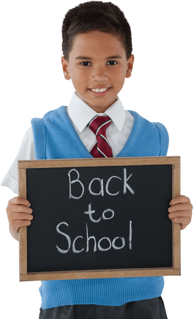 Smiling Schoolboy Holding Back to School Chalkboard Transparent Background