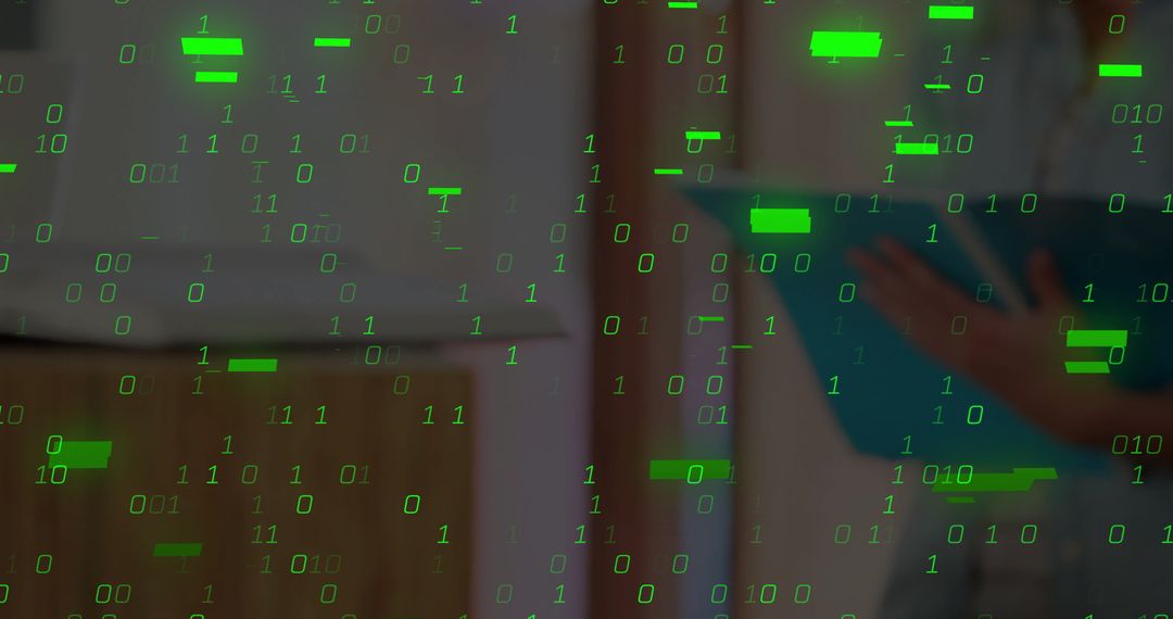 Binary Code Simulation with Digital Futuristic Office Background
