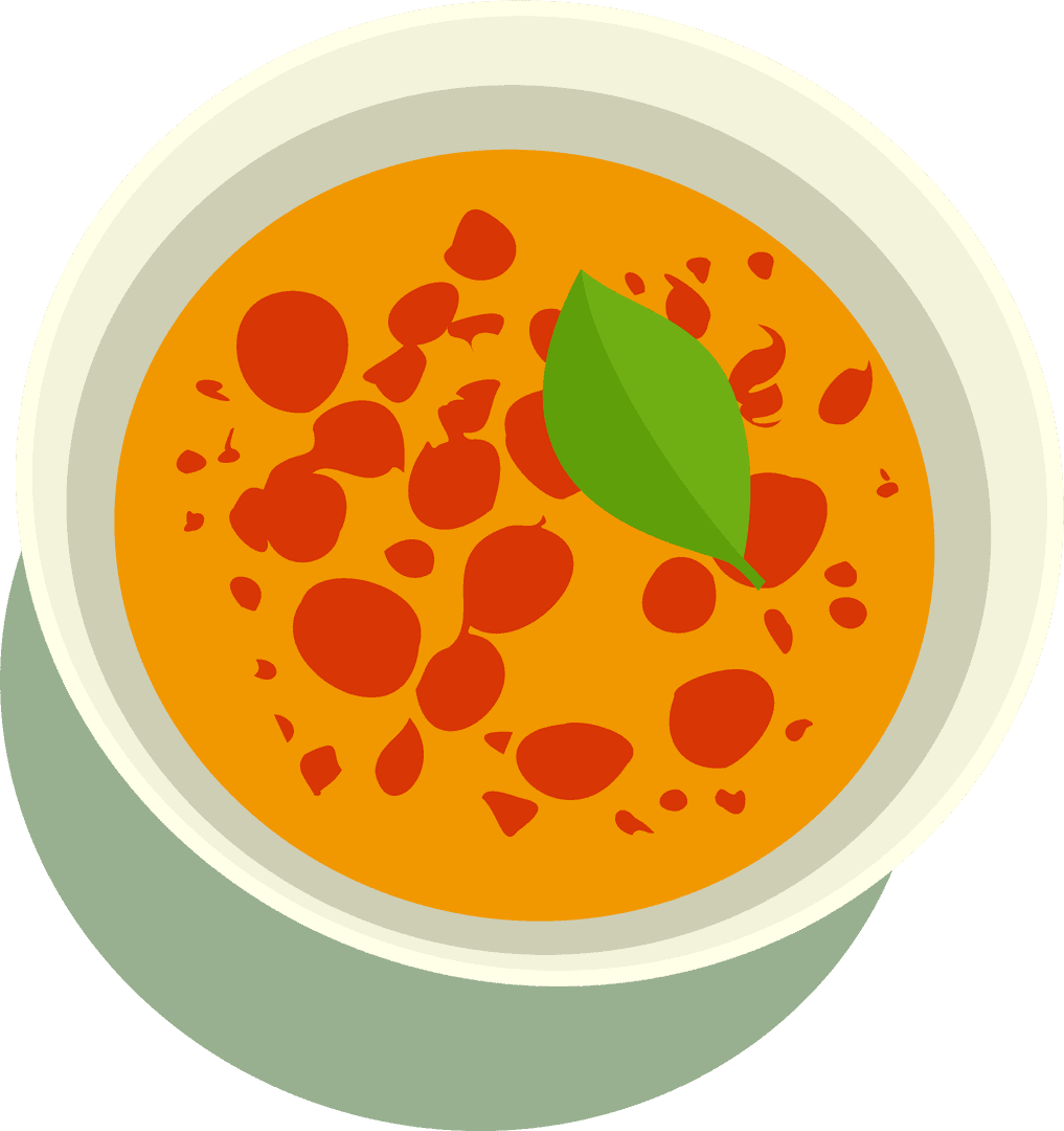 Minimalistic Orange Soup Vector with Garnish and Leaf on Transparent Background