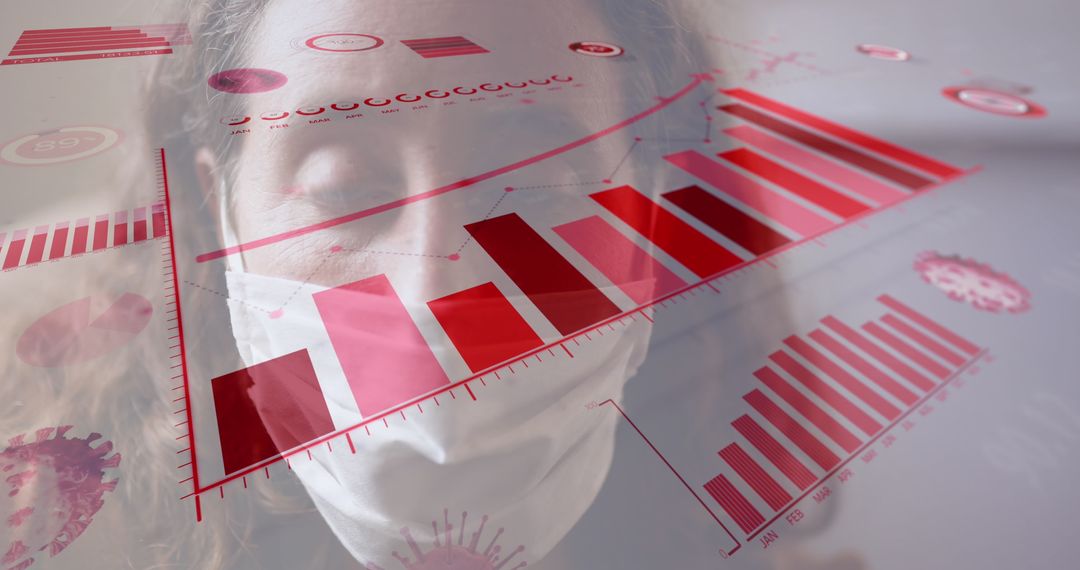 Digital Interface with Data Graphics and Masked Woman